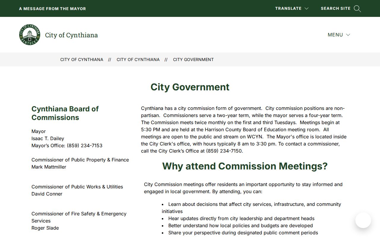 Cynthiana criminal records city government and clerk information